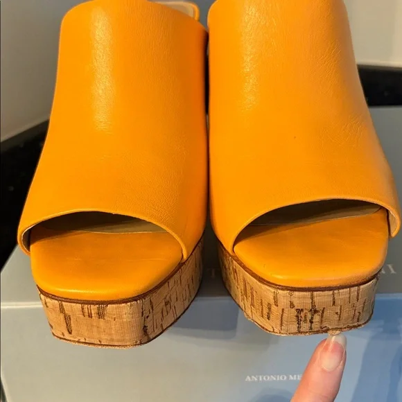*Antonio Melani SARAYYAA Pale Peach Orange Cork Open Toe Heels Chunky Platforms - Picture 12 of 16